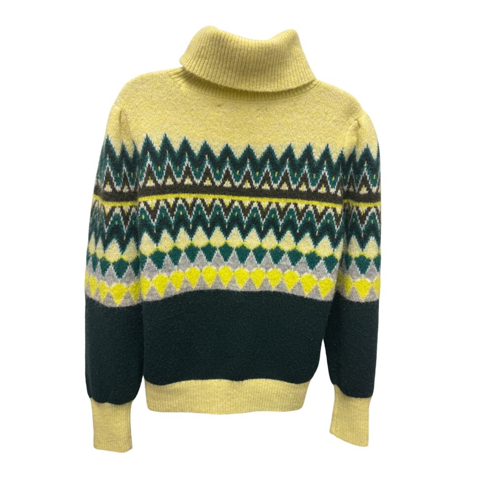 Loft Womens SZ M Soft knit Chevron Stitched Turtleneck Sweater Yellow green - Picture 5 of 5